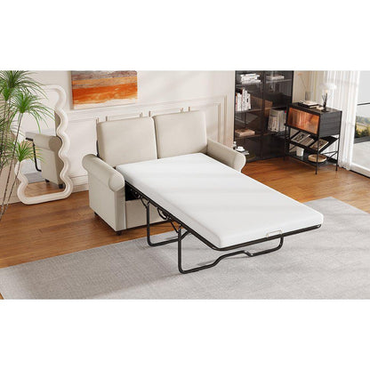 57.4" Pull Out Sofa Bed,Sleeper Sofa Bed with Premium Twin Size Mattress Pad,2-in-1 Pull Out Couch Bed with Two USB Ports for Living Room,Small Apartment, Beige