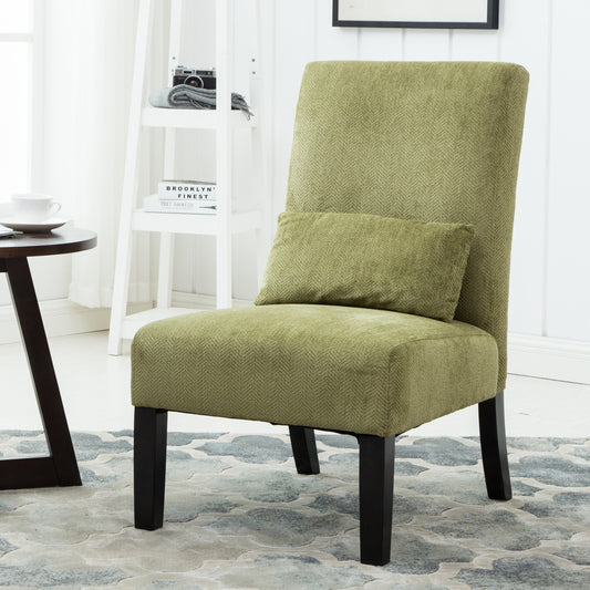 Pisano Contemporary Chenille Fabric Armless Accent Chair with Pillow, Green