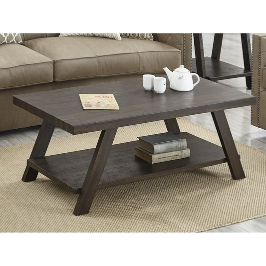 Athens Contemporary Wood Shelf Coffee Table in Weathered Espresso