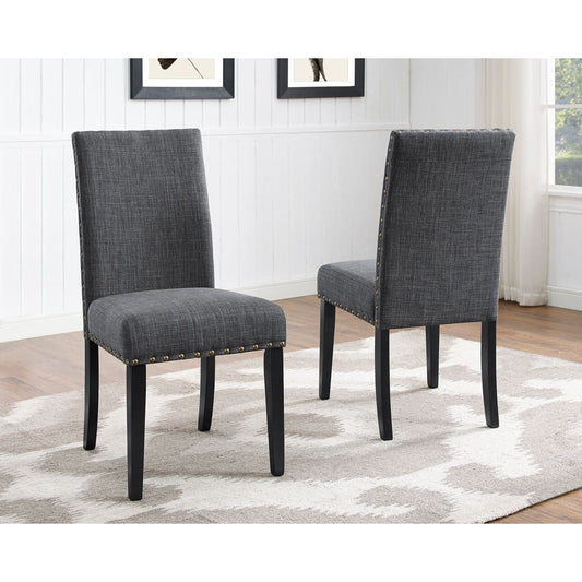 Biony Fabric Dining Chairs with Nailhead Trim, Set of 2, Gray