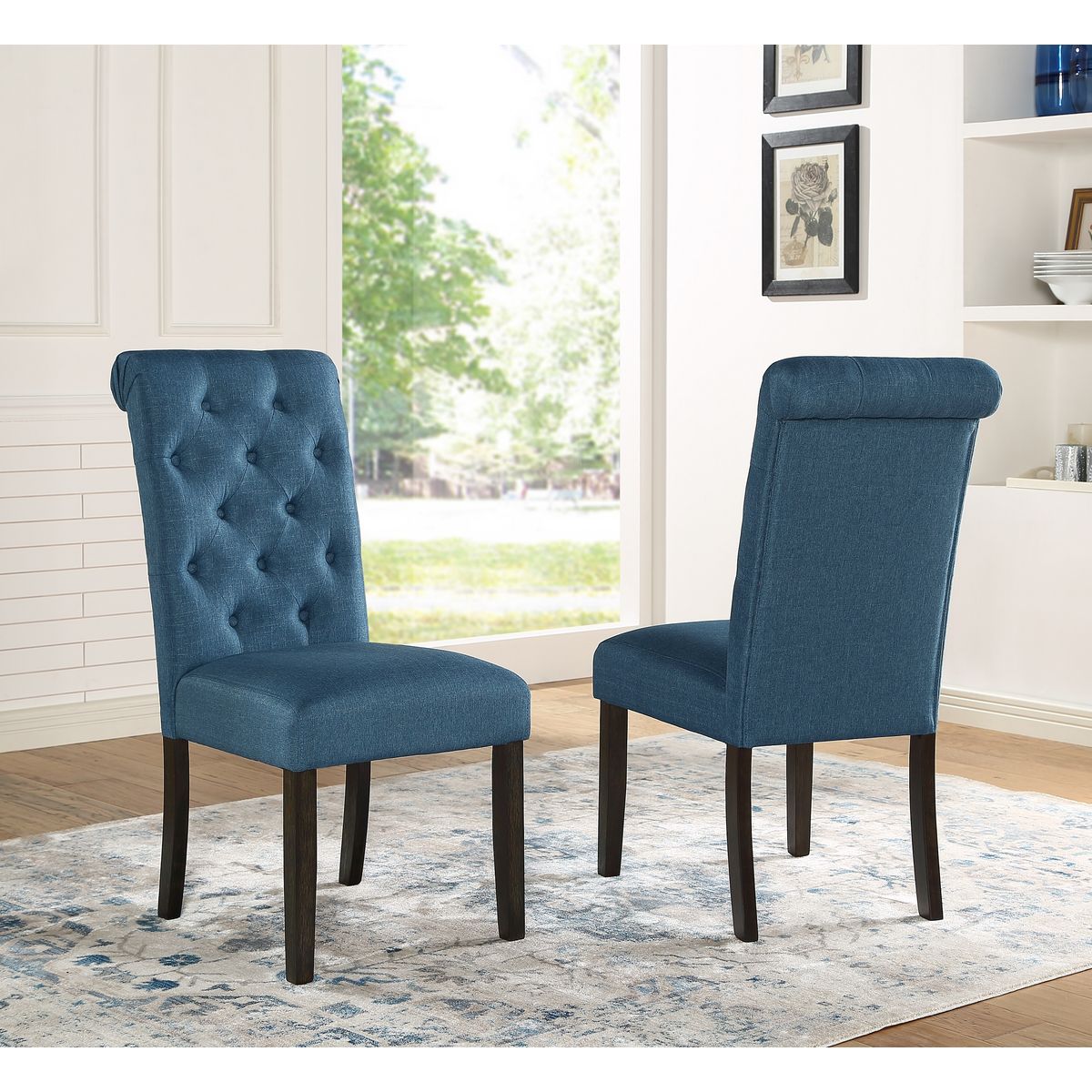 Leviton Solid Wood Tufted Asons Dining Chair, Set of 2, Blue