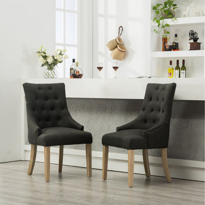 Charcoal Button Tufted Solid Wood Wingback Hostess Chairs with Nail Heads Set of 2