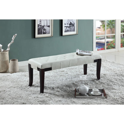 Linon Tufted Bench, Faux Leather, White