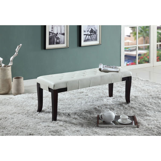 Linon Tufted Bench, Faux Leather, White