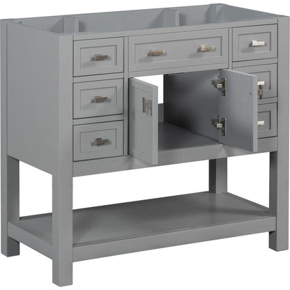 36" Bathroom Vanity without Top Sink, Grey Cabinet only, Modern Bathroom Storage Cabinet with 2 Soft Closing Doors and 6 Drawers (NOT INCLUDE BATHROOM VANITY SINK)