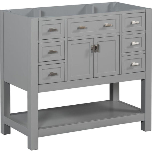 36" Bathroom Vanity without Top Sink, Grey Cabinet only, Modern Bathroom Storage Cabinet with 2 Soft Closing Doors and 6 Drawers (NOT INCLUDE BATHROOM VANITY SINK)