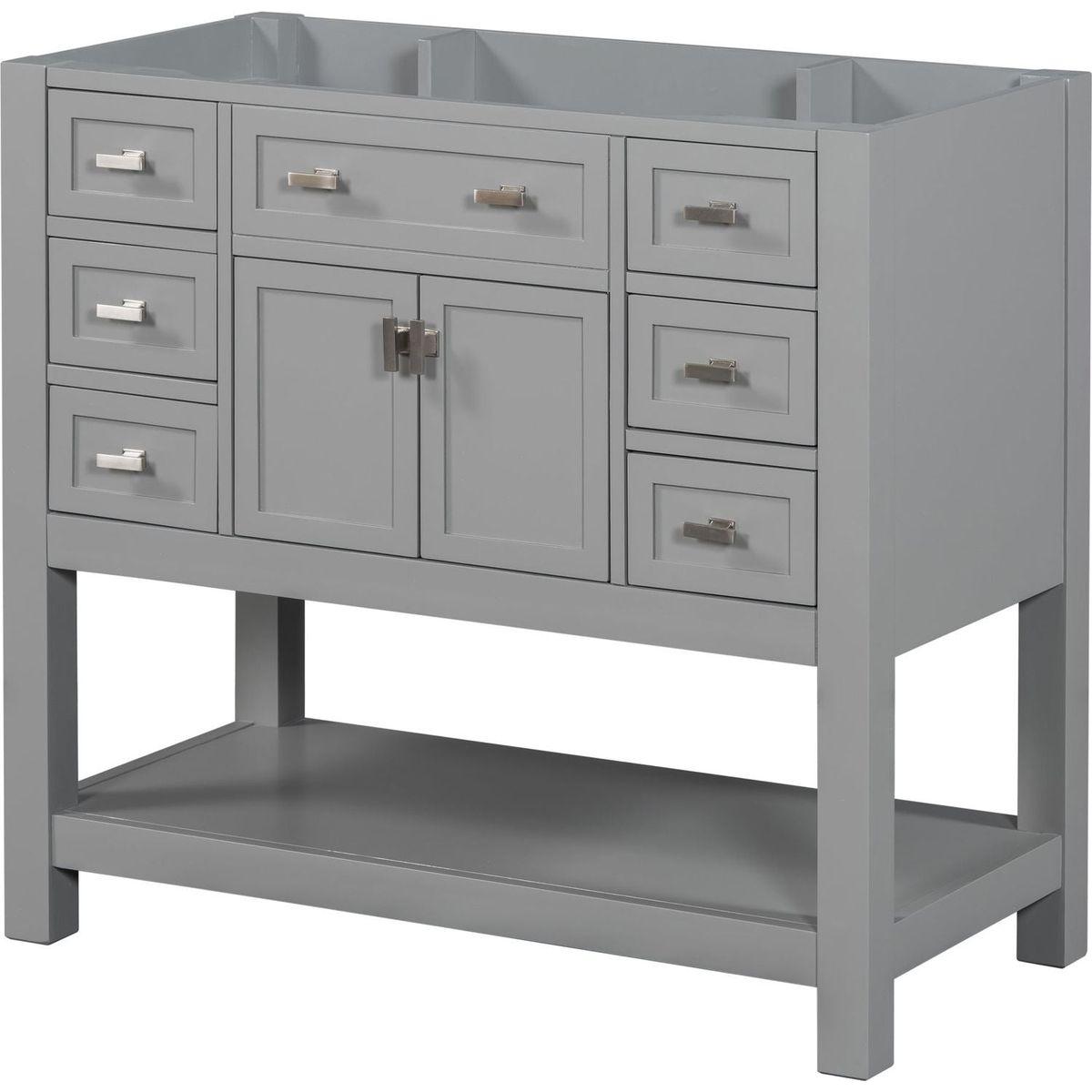 36" Bathroom Vanity without Top Sink, Grey Cabinet only, Modern Bathroom Storage Cabinet with 2 Soft Closing Doors and 6 Drawers (NOT INCLUDE BATHROOM VANITY SINK)