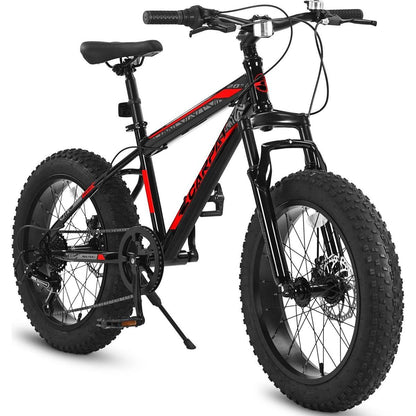 Kids Bike 20 Inch Wheels, 4" Wide Fat Tire Snow Mountain Bike Ages 8-12 Year Old, Steel Frame, 7 Speed Teenager Children Kids' Bicycles