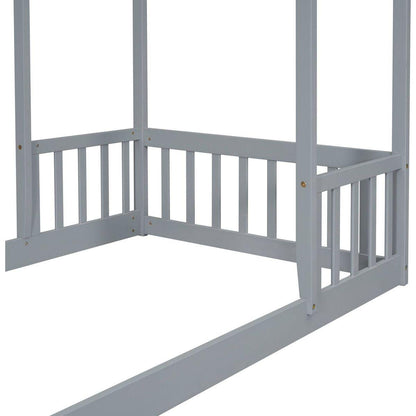 Twin House-shaped Roof Headboard Floor Bed,,(without slats),Grey