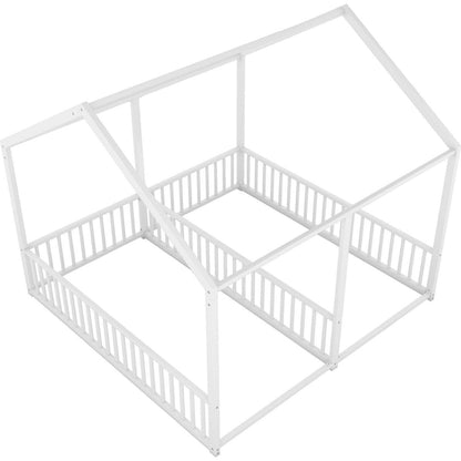 Metal Twin Size House Platform Beds, Two Shared Beds, White