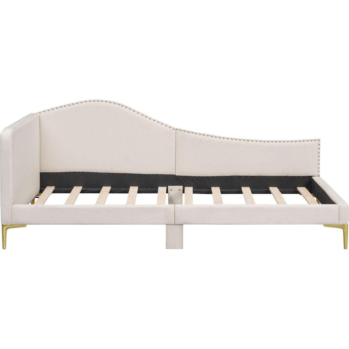 Twin Size Upholstered Daybed with Headboard and Armrest, Support Legs, Beige