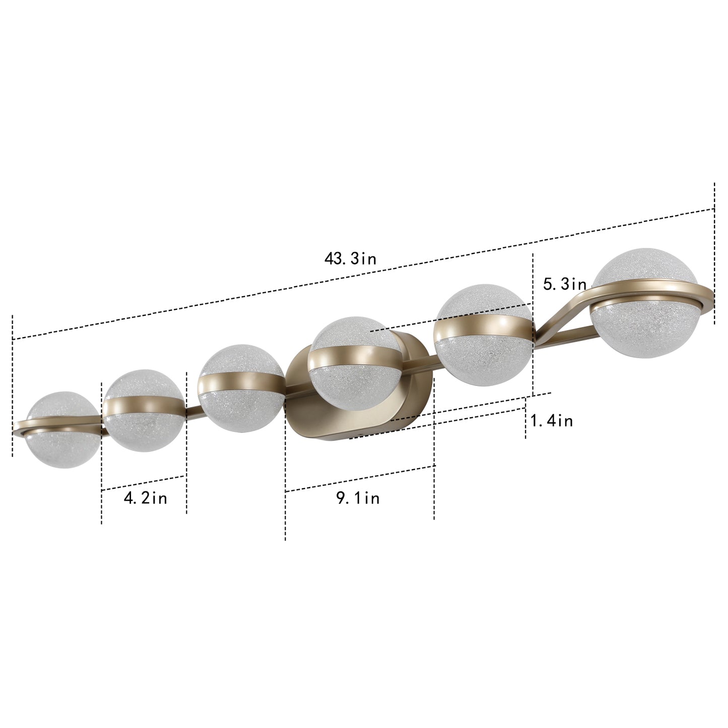 Modern Minimalist Bathroom Vanity Light, LED 6 Bulb Frosted Glass Shades, Wall Mounted Decorative Lighting Fixture, Suitable for Bathroom Vanity Mirror (Champagne Gold)