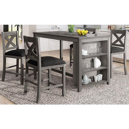 5 Pieces Counter Height Rustic Farmhouse Dining Room Wooden Bar Table Set with 4 Chairs, Gray