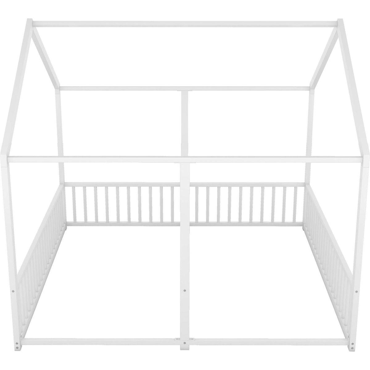 Metal Twin Size House Platform Beds, Two Shared Beds, White