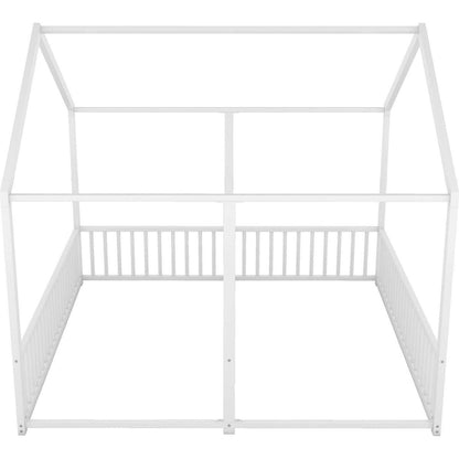Metal Twin Size House Platform Beds, Two Shared Beds, White
