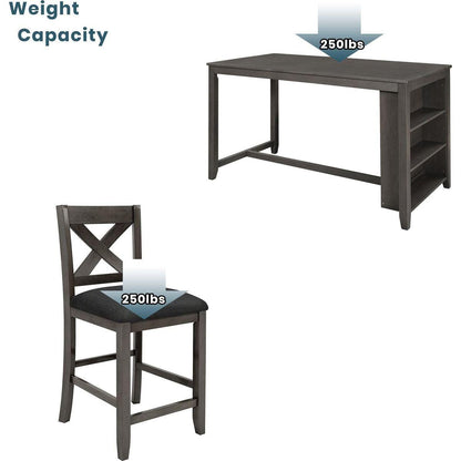 5 Pieces Counter Height Rustic Farmhouse Dining Room Wooden Bar Table Set with 4 Chairs, Gray