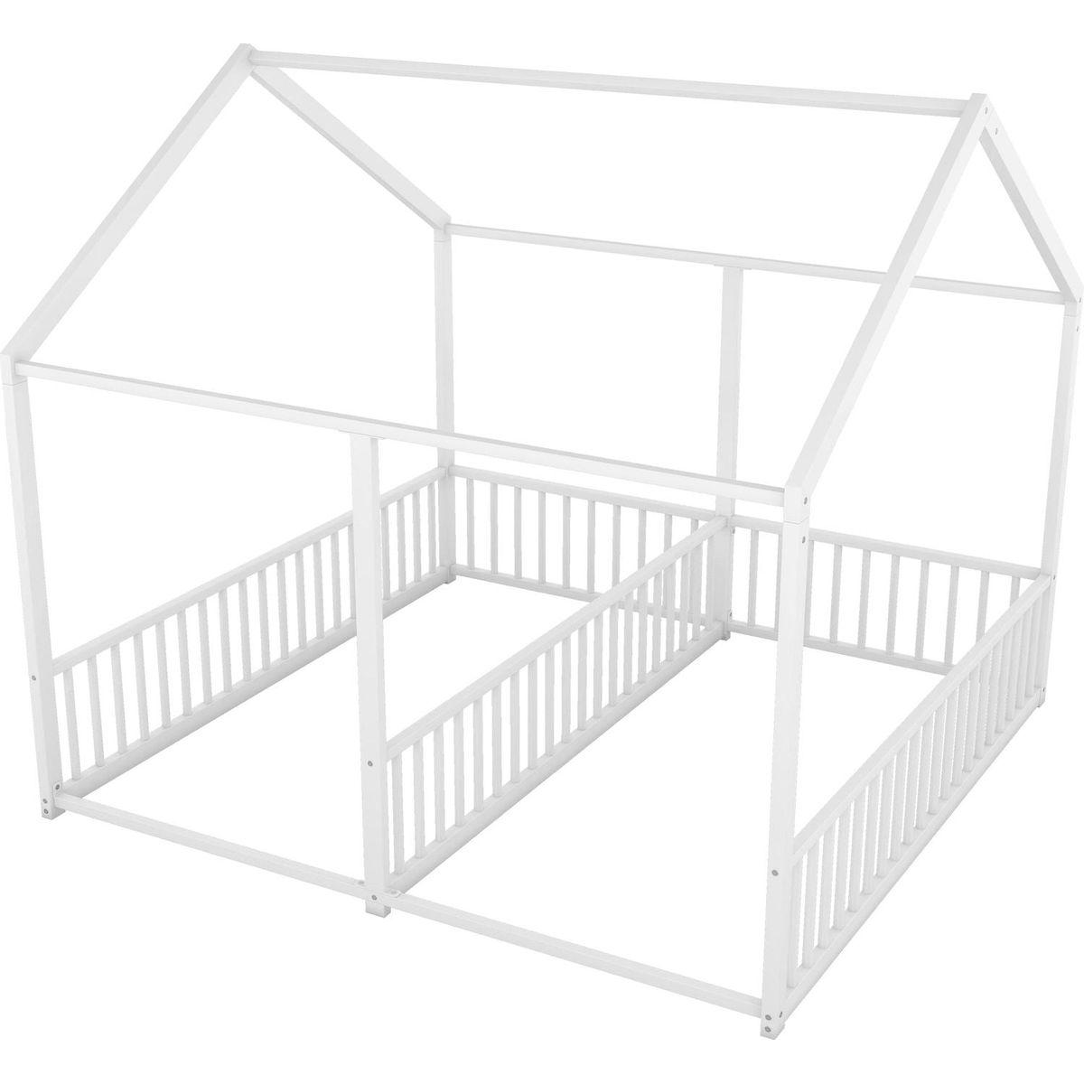 Metal Twin Size House Platform Beds, Two Shared Beds, White
