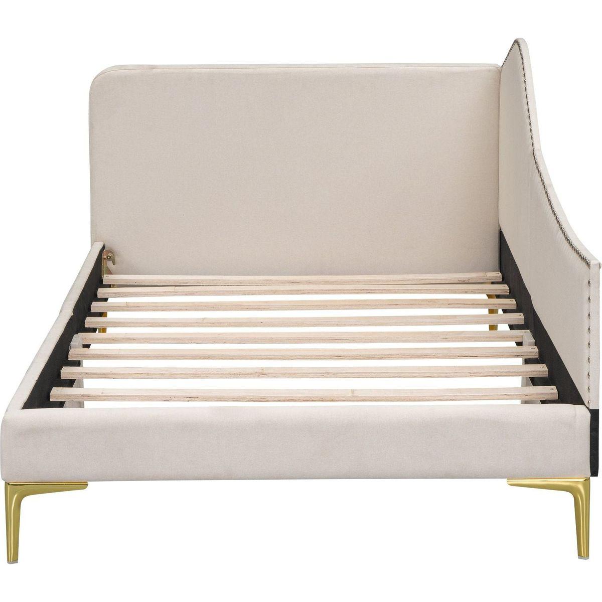 Twin Size Upholstered Daybed with Headboard and Armrest, Support Legs, Beige