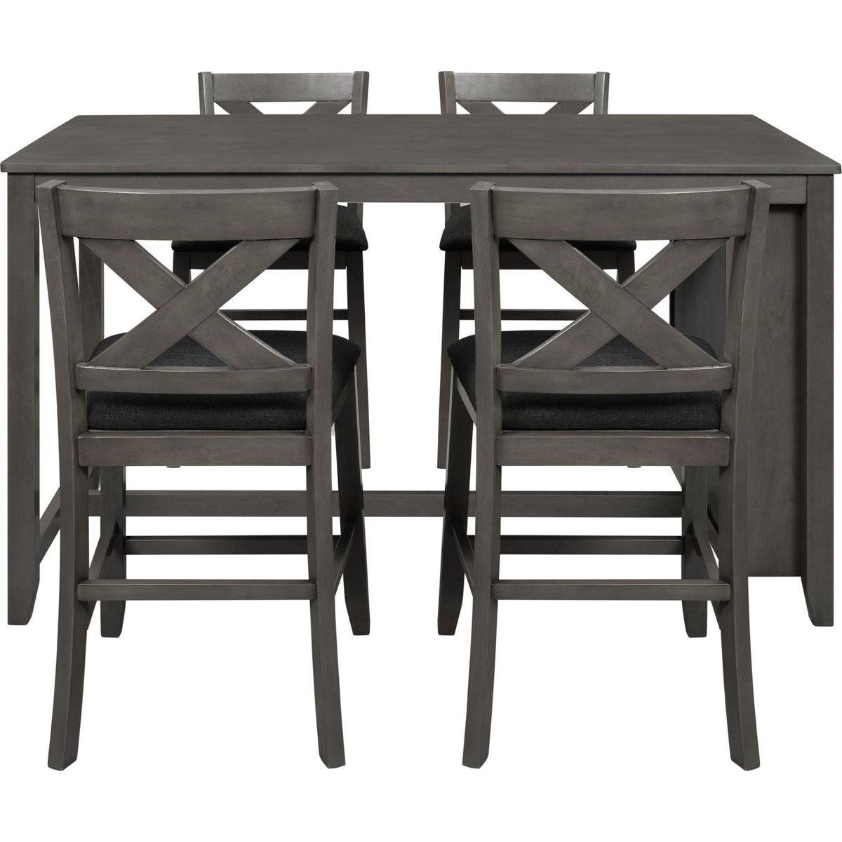 5 Pieces Counter Height Rustic Farmhouse Dining Room Wooden Bar Table Set with 4 Chairs, Gray