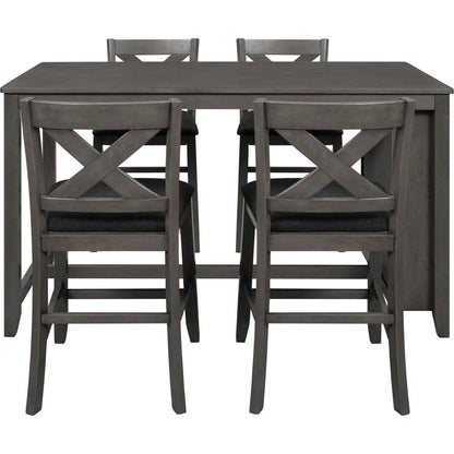 5 Pieces Counter Height Rustic Farmhouse Dining Room Wooden Bar Table Set with 4 Chairs, Gray