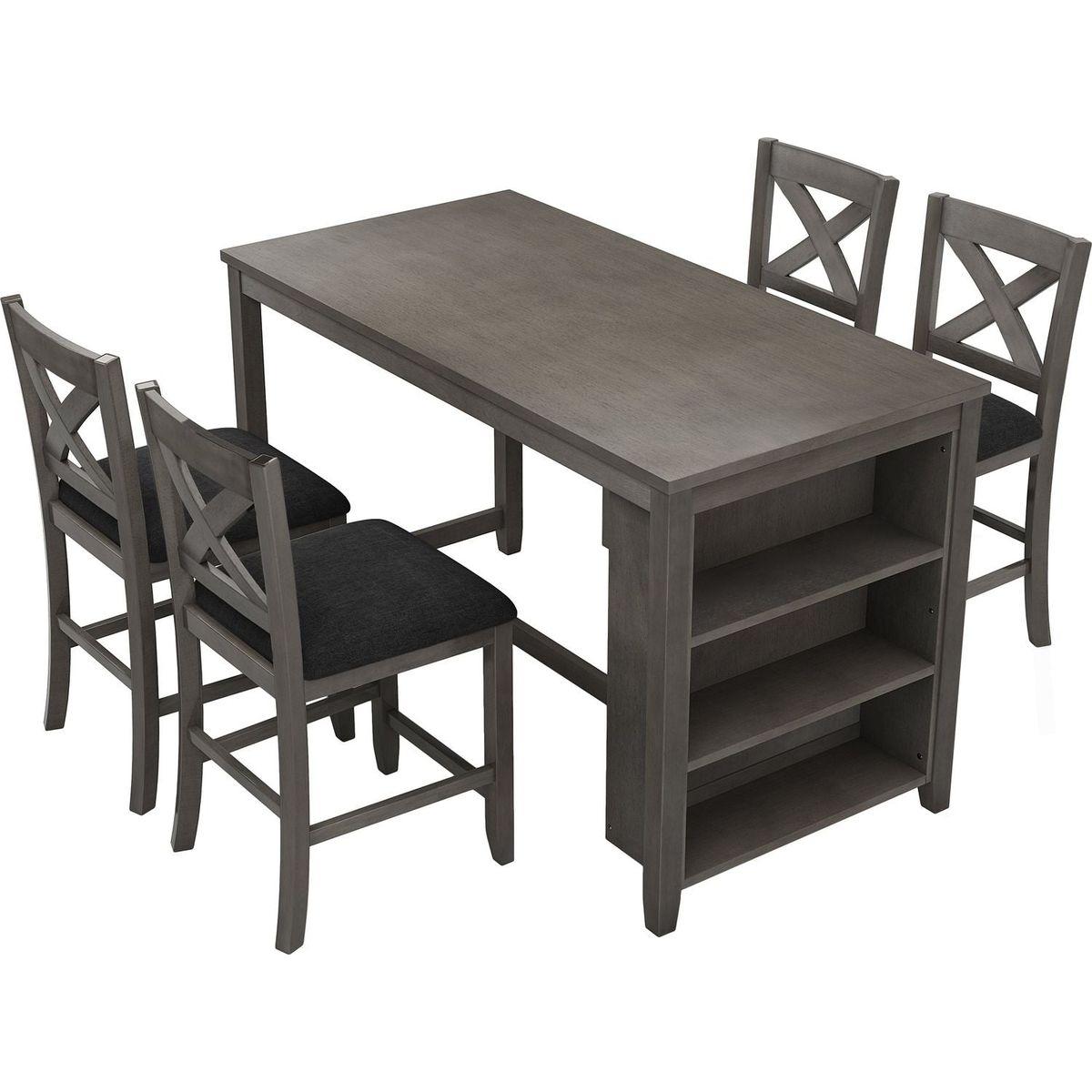 5 Pieces Counter Height Rustic Farmhouse Dining Room Wooden Bar Table Set with 4 Chairs, Gray