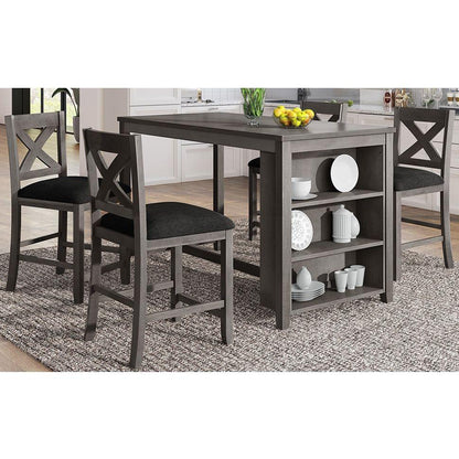 5 Pieces Counter Height Rustic Farmhouse Dining Room Wooden Bar Table Set with 4 Chairs, Gray