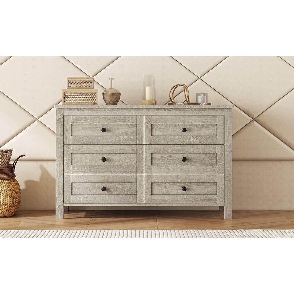 Retro Farmhouse Style Wooden Dresser with 6 Drawer, Storage Cabinet for Bedroom, Anitque Gray