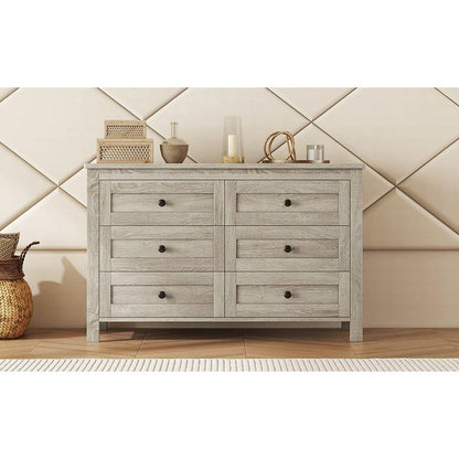 Retro Farmhouse Style Wooden Dresser with 6 Drawer, Storage Cabinet for Bedroom, Anitque Gray