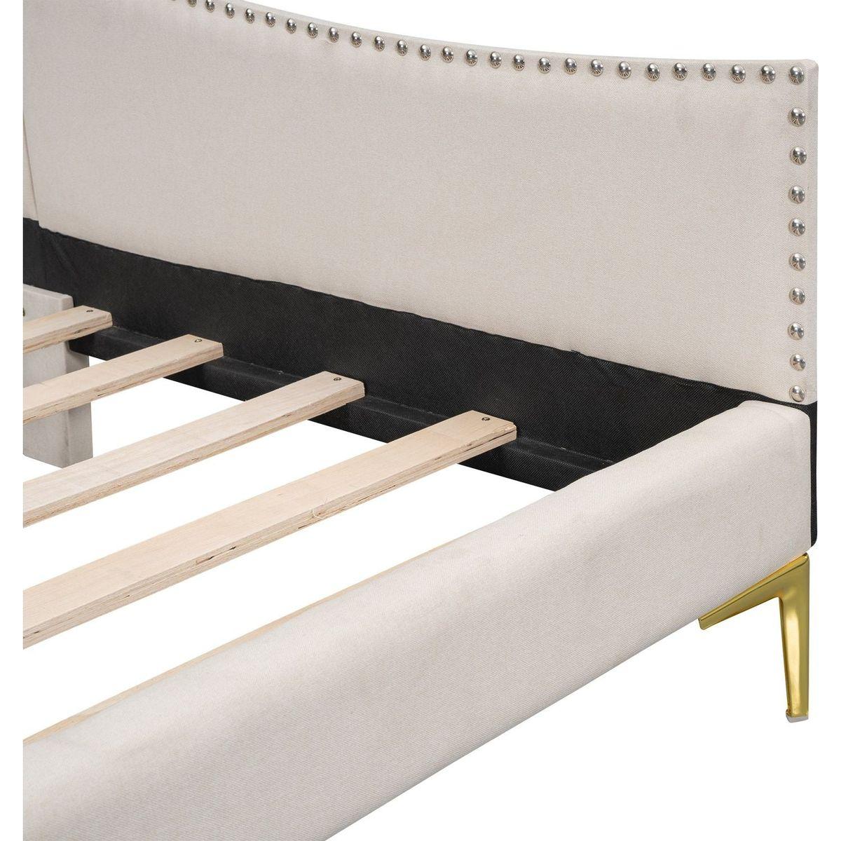 Twin Size Upholstered Daybed with Headboard and Armrest, Support Legs, Beige