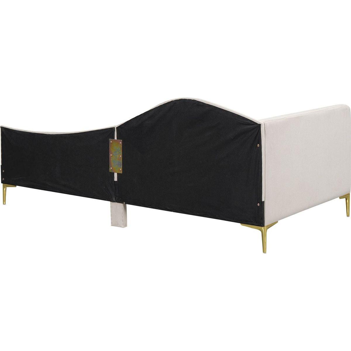 Twin Size Upholstered Daybed with Headboard and Armrest, Support Legs, Beige