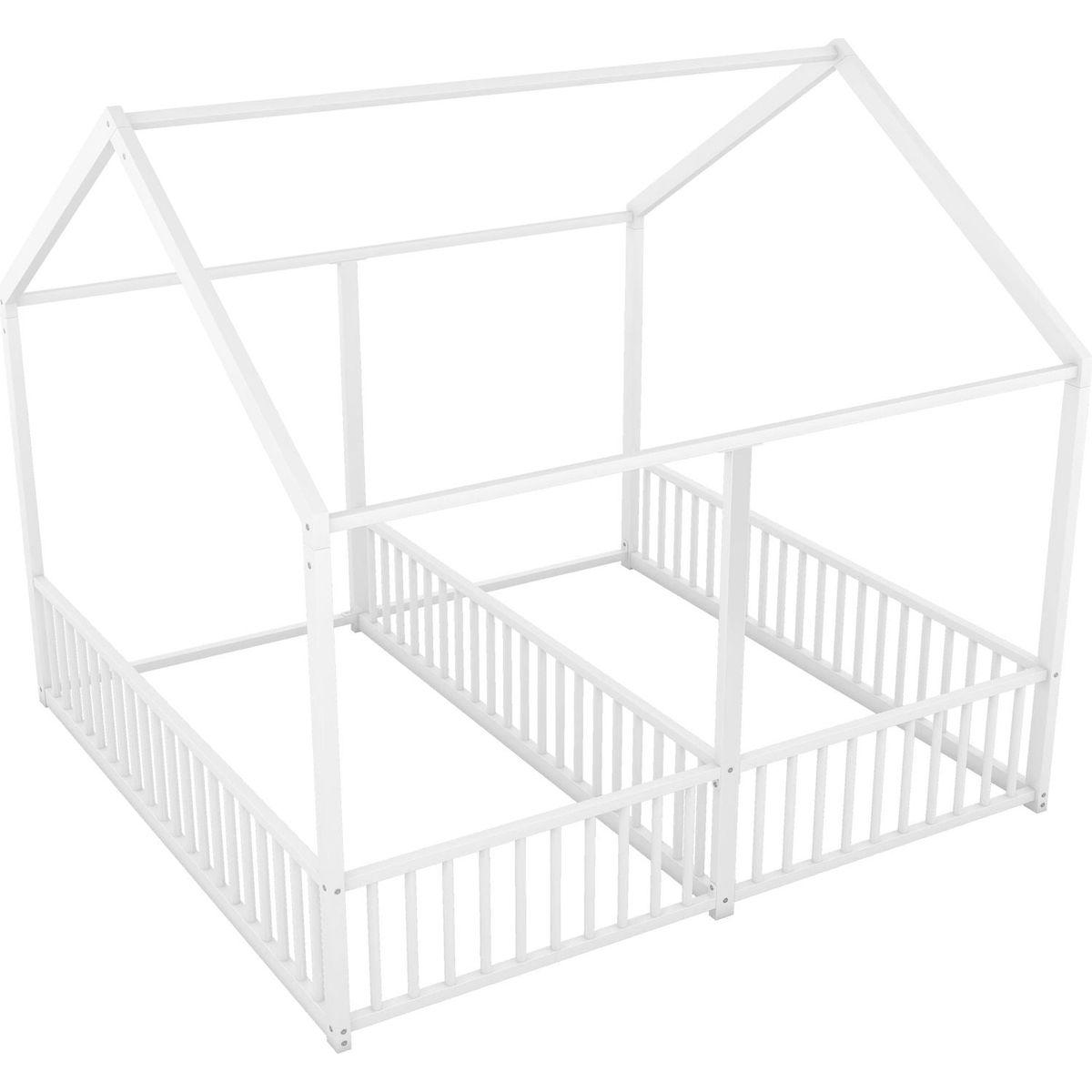 Metal Twin Size House Platform Beds, Two Shared Beds, White