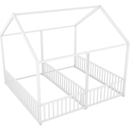 Metal Twin Size House Platform Beds, Two Shared Beds, White