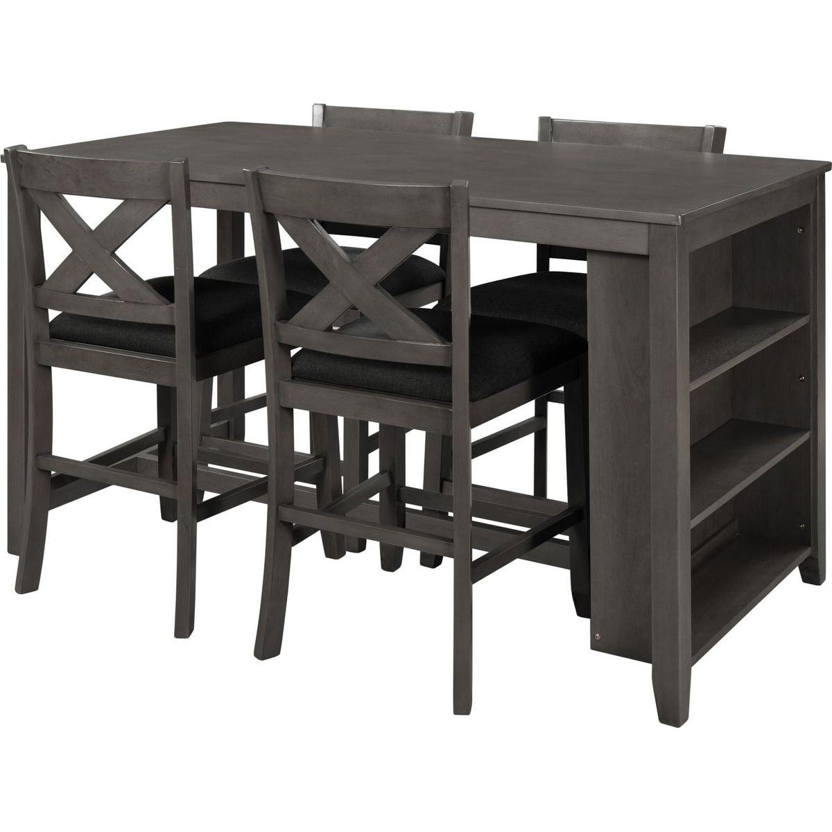 5 Pieces Counter Height Rustic Farmhouse Dining Room Wooden Bar Table Set with 4 Chairs, Gray