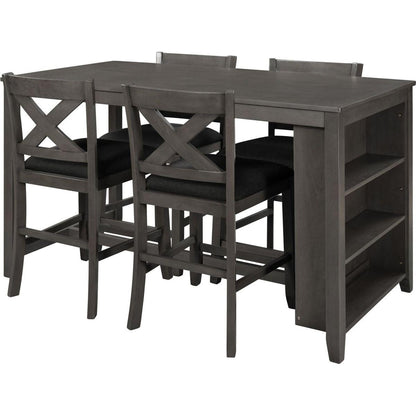 5 Pieces Counter Height Rustic Farmhouse Dining Room Wooden Bar Table Set with 4 Chairs, Gray