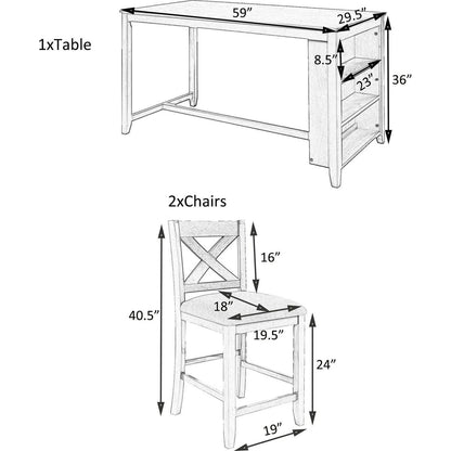 5 Pieces Counter Height Rustic Farmhouse Dining Room Wooden Bar Table Set with 4 Chairs, Gray
