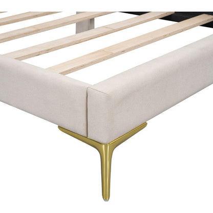 Twin Size Upholstered Daybed with Headboard and Armrest, Support Legs, Beige