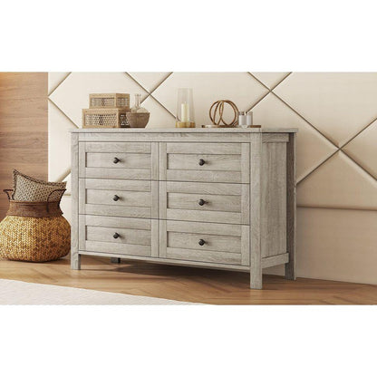 Retro Farmhouse Style Wooden Dresser with 6 Drawer, Storage Cabinet for Bedroom, Anitque Gray