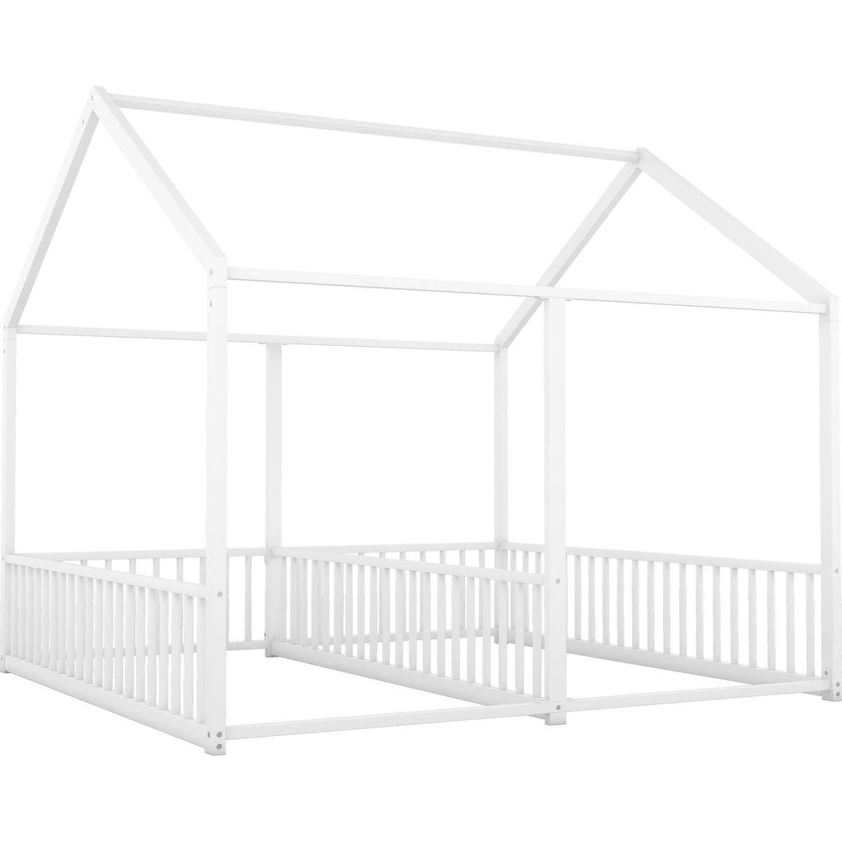 Metal Twin Size House Platform Beds, Two Shared Beds, White