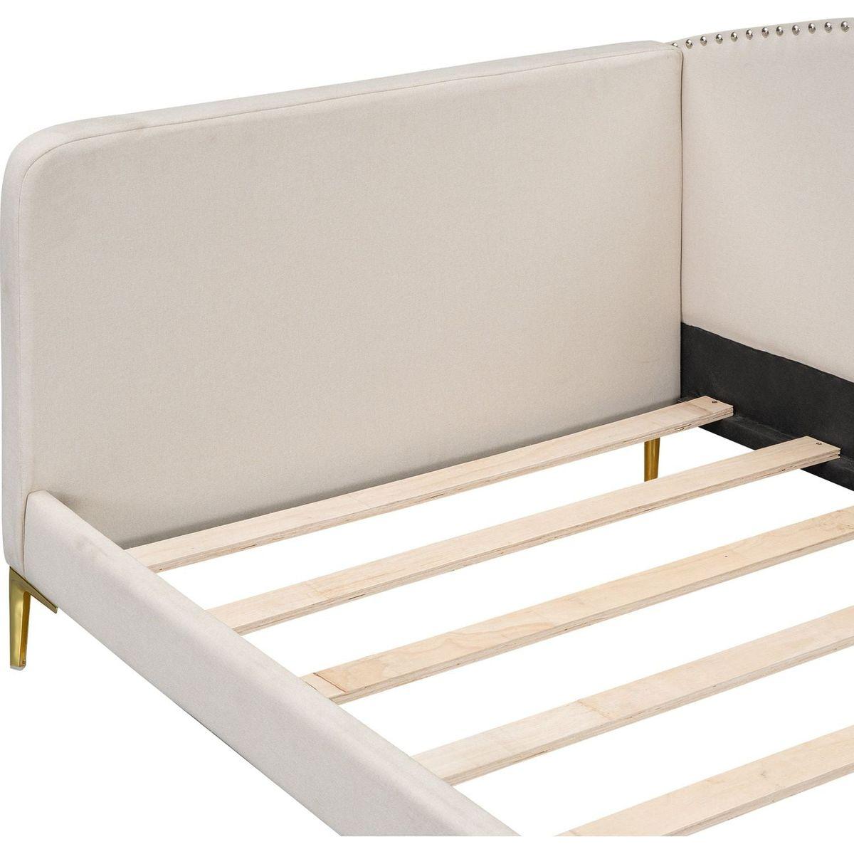 Twin Size Upholstered Daybed with Headboard and Armrest, Support Legs, Beige