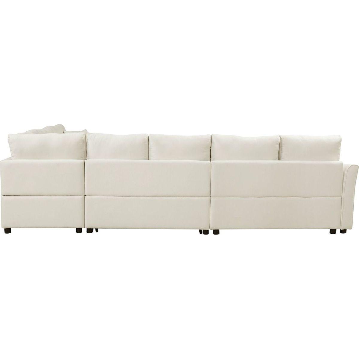 124.8"L-shaped Sofa Convertible Sofa Bed Pull Out Sofa Sleeper with Two Back Pillows, Two USB Ports and Two Power Sockets for Living Room, Beige
