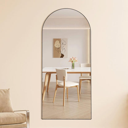 The 4th generation floor standing full-length rearview mirror. Black metal framed arched wall mirror, bathroom makeup mirror, floor standing mirror with bracket. Black 71 "x 31" AM