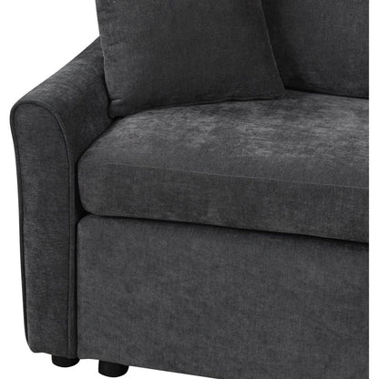 124.8"L-shaped Sofa Convertible Sofa Bed Pull Out Sofa Sleeper with Two Back Pillows, Two USB Ports and Two Power Sockets for Living Room, Gray