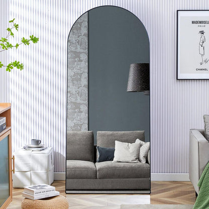 The 4th generation floor standing full-length rearview mirror. Black metal framed arched wall mirror, bathroom makeup mirror, floor standing mirror with bracket. Black 71 "x 31" AM