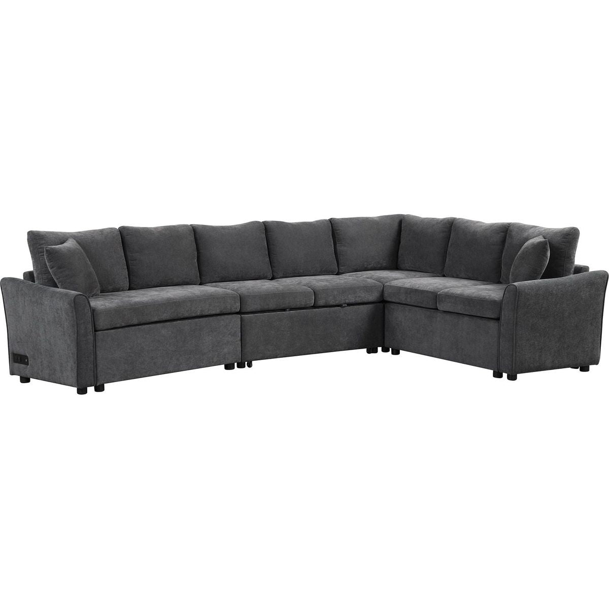 124.8"L-shaped Sofa Convertible Sofa Bed Pull Out Sofa Sleeper with Two Back Pillows, Two USB Ports and Two Power Sockets for Living Room, Gray