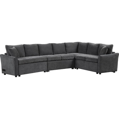 124.8"L-shaped Sofa Convertible Sofa Bed Pull Out Sofa Sleeper with Two Back Pillows, Two USB Ports and Two Power Sockets for Living Room, Gray
