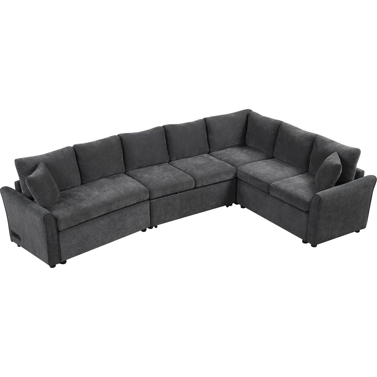124.8"L-shaped Sofa Convertible Sofa Bed Pull Out Sofa Sleeper with Two Back Pillows, Two USB Ports and Two Power Sockets for Living Room, Gray