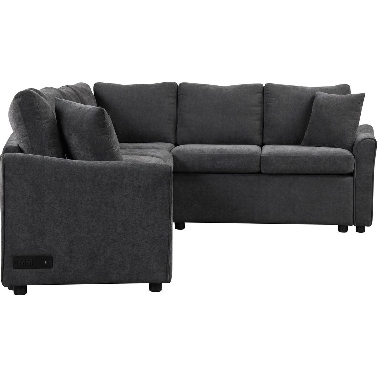 124.8"L-shaped Sofa Convertible Sofa Bed Pull Out Sofa Sleeper with Two Back Pillows, Two USB Ports and Two Power Sockets for Living Room, Gray