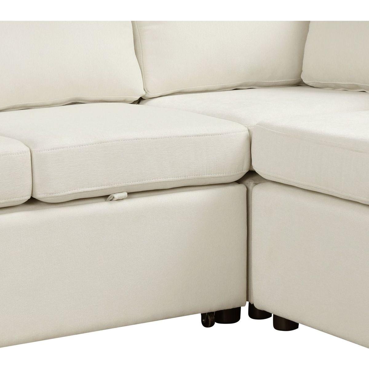 124.8"L-shaped Sofa Convertible Sofa Bed Pull Out Sofa Sleeper with Two Back Pillows, Two USB Ports and Two Power Sockets for Living Room, Beige