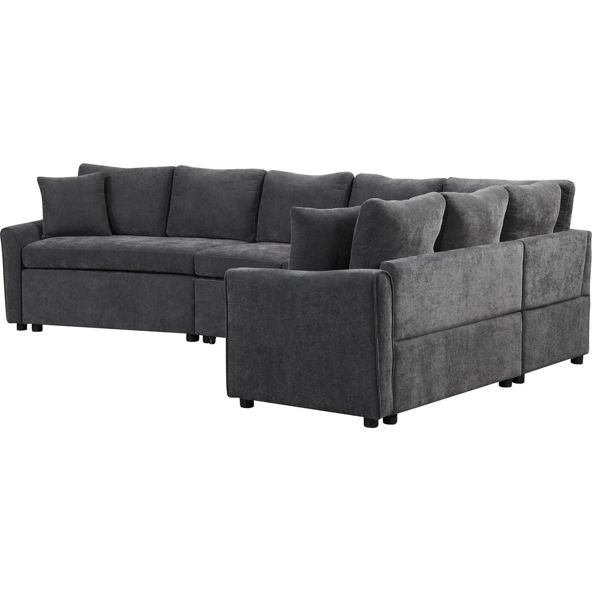 124.8"L-shaped Sofa Convertible Sofa Bed Pull Out Sofa Sleeper with Two Back Pillows, Two USB Ports and Two Power Sockets for Living Room, Gray