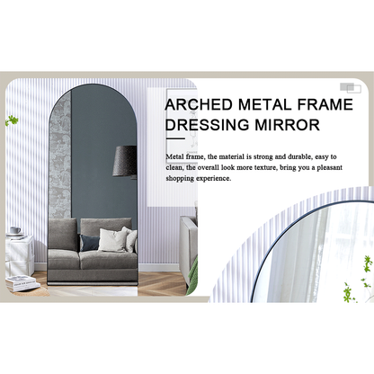 The 4th generation floor standing full-length rearview mirror. Black metal framed arched wall mirror, bathroom makeup mirror, floor standing mirror with bracket. Black 71 "x 31" AM